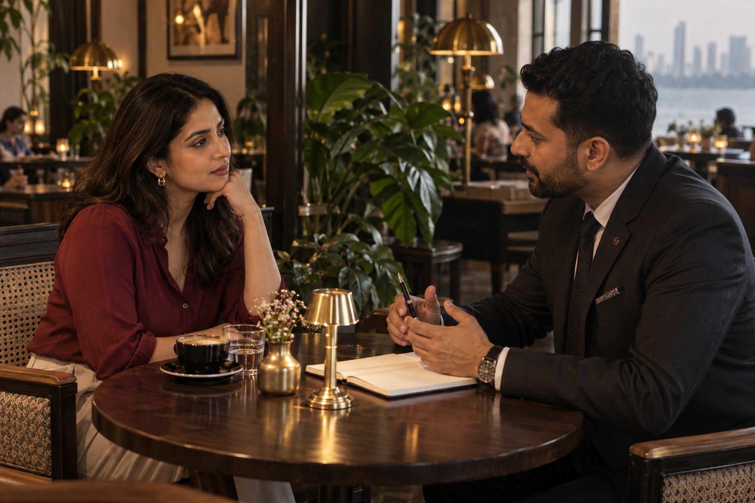 A private planning conversation at a Mumbai café